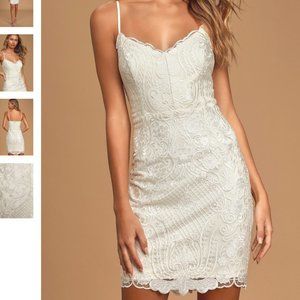 Lulu's With Me Always Ivory Lace Mini Dress - S